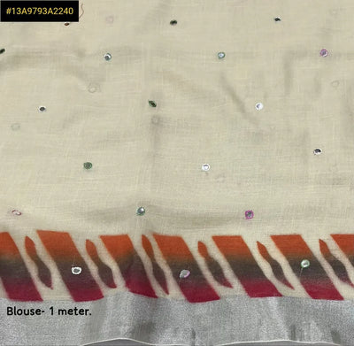 Elegant Handcrafted Viscose Linen Saree - Jamdani Brush Prints & Zari