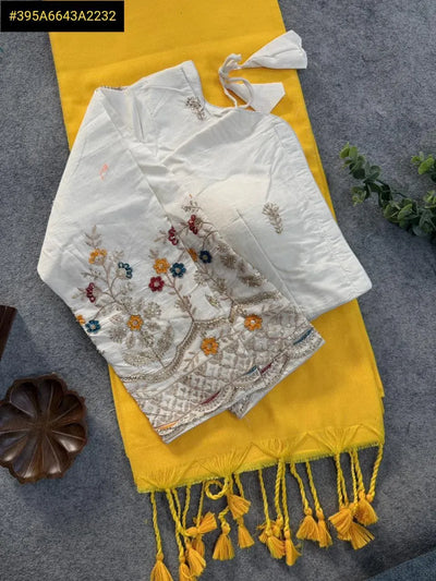 Elegant Handloom Khadi Cotton Saree - Heavy Embroidery Blouse for Women