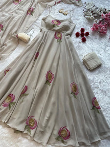 Elegant Handpainted Faux Georgette Anarkali Suit - Festive Wear for Women