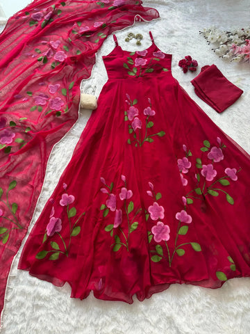 Elegant Handpainted Georgette Anarkali Suit - Huge Flair Festive Wear for Women