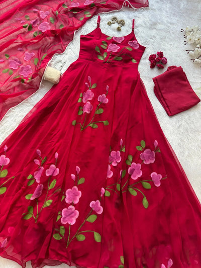 Elegant Handpainted Georgette Anarkali Suit - Huge Flair Festive Wear for Women