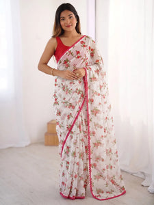 Elegant Heavy Chiffon Saree - Delicate Lace Border Festive Wear for Women