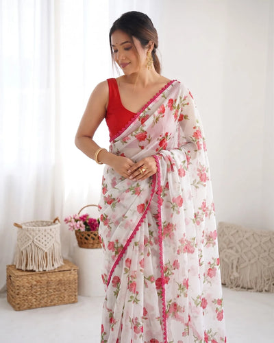 Elegant Heavy Chiffon Saree - Delicate Lace Border Festive Wear for Women
