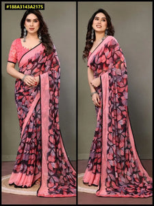 Elegant Heavy Chiffon Saree - Flowy Drape with Lace Detail for Festive & Party Wear