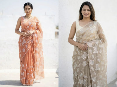Elegant Heavy Embroidery Crush Saree - Full Work Border & Pallu for Festive & Wedding Wear