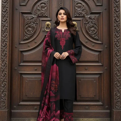 Elegant Heavy Embroidery Roman Silk Suit - Digital Dupatta M-XXL