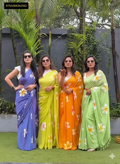 Elegant Heavy Linen Saree with Floral Digital Print & Matching Blouse | Festive Prep Collection