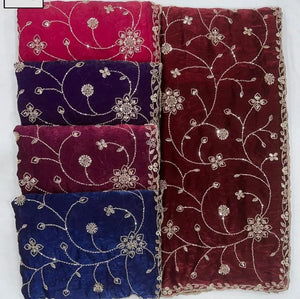 Elegant Heavy Work Velvet Saree with Gorgeous Zari Embroidery - Festive Wear for Women