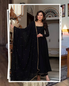 Elegant Heavy Zari Embroidered Salwar Suit Set with Moti Lace Dupatta - Festive Wear for Women