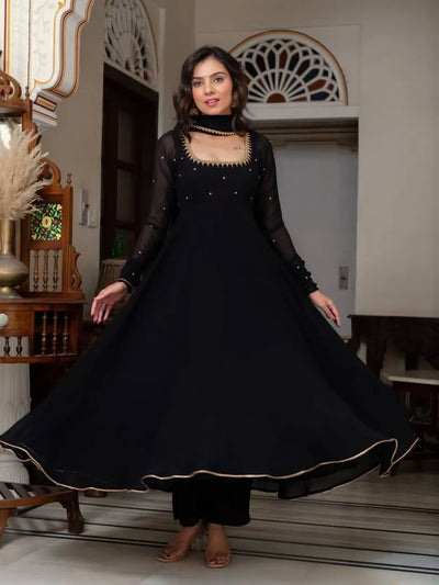 Elegant Heavy Zari Embroidered Salwar Suit Set with Moti Lace Dupatta - Festive Wear for Women