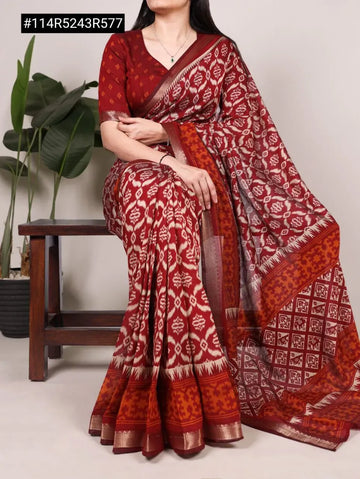 Elegant Ikat Chanderi Saree - Zari Weaving for Festive & Spring Wear