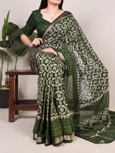 Elegant Ikat Print Chanderi Saree - Perfect Festive Wear for Women