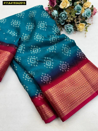 Elegant Ikat Print Saree - Heavy Jacquard Border & Running Blouse for Festive Wear