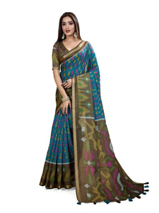 Elegant Ikat Printed Chanderi Saree - Lightweight Festive Wear for Women