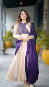 Elegant Ivory-Indigo Anarkali Suit - Embroidered Georgette for Wedding & Festivities