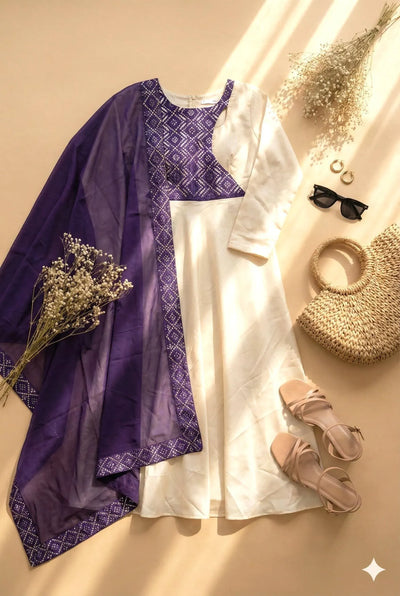 Elegant Ivory-Indigo Anarkali Suit - Embroidered Georgette for Wedding & Festivities