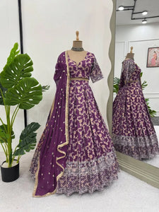 Elegant Jacquard Lehenga Choli - Sequence Work for Festive Wear