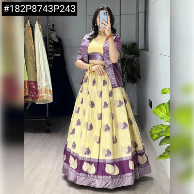 Elegant Jacquard Silk Lehenga - Weaving Work for Festive Wear