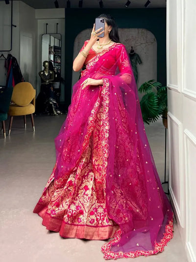 Elegant Jacquard Silk Lehenga with Zari Detailing - Festive Wear for Women