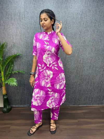 Elegant Jaipuri Cotton Co-ord Set - Breathable Floral Comfort Festive Wear for Women
