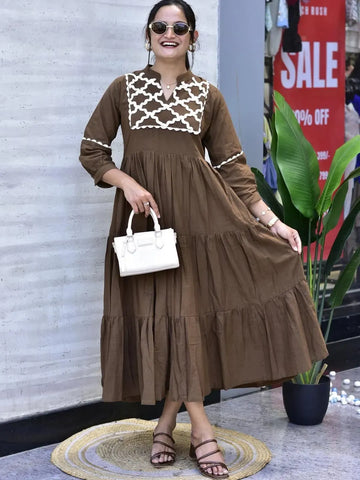 Elegant Jaipuri Cotton Gown - Hand Embroidered Party Wear for Women