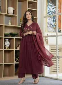 Elegant Jaipuri Cotton Gown Set - Festive 3-Piece Suit for Women