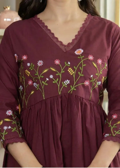 Elegant Jaipuri Cotton Gown Set - Festive 3-Piece Suit for Women
