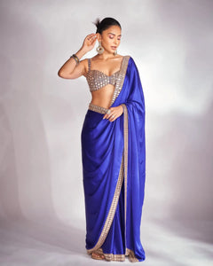 Elegant Japan Satin Saree - Real Mirror Work for Festive & Party Wear
