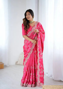 Elegant Japan Satin Silk Saree - Dazzling Sequin Embroidery for Festive & Party Wear