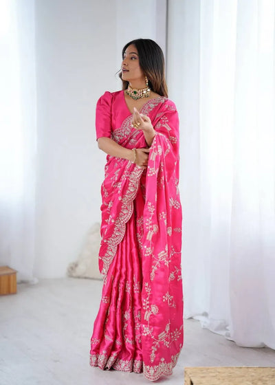 Elegant Japan Satin Silk Saree - Dazzling Sequin Embroidery for Festive & Party Wear