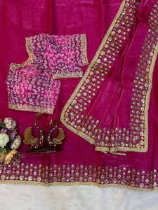 Elegant Jimmy Choo Satin Saree with Sequin Border for Festive Wear