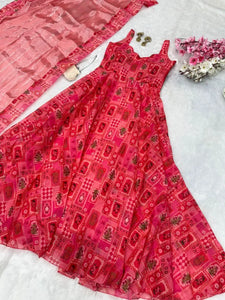 Elegant Jimmy Organza Anarkali Gown - Digital Print Festive Wear
