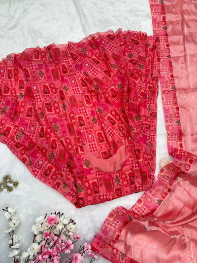 Elegant Jimmy Organza Anarkali Gown - Digital Print Festive Wear