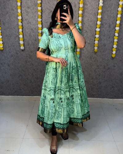 Elegant Kalamkari Anarkali Suit with Silk Dupatta - Designer Festive Wear for Women