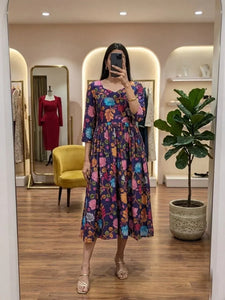 Elegant Kalamkari Cotton Dress - Flared Festive Wear for Women