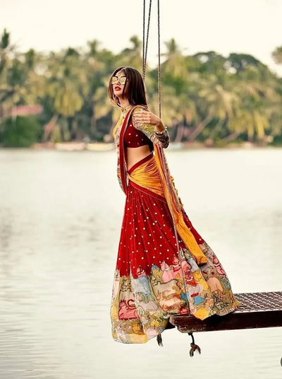 Elegant Kalamkari Georgette Lehenga Choli with Embroidered Flair
