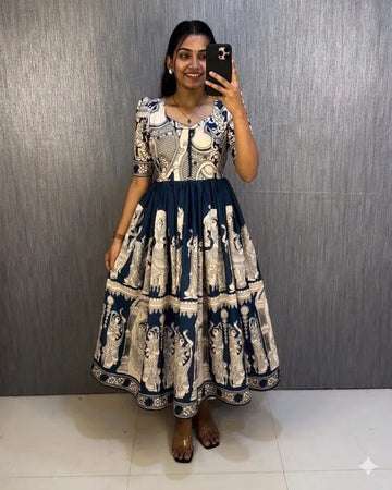 Elegant Kalamkari Muslin Frock - Flared Festive Prep Wear for Women