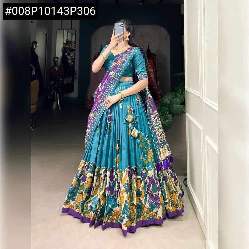 Kalamkari Print Tasar Silk Lehenga Choli for Festive Wear
