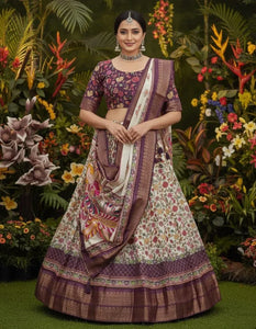 Elegant Kalamkari Printed Lehenga - Zari Weaving for Festive & Traditional Wear