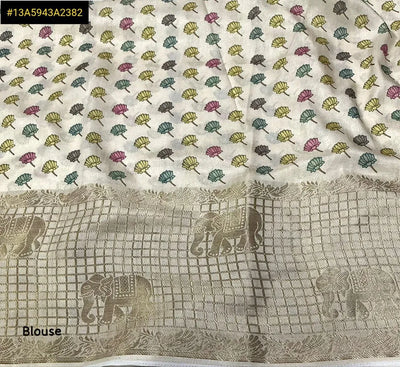 Elegant Kalamkari Style Dolla Silk Saree - Zari Pattu Border for Festive Occasions