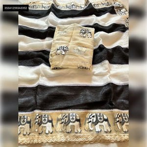 Elegant Kalmkari Print Saree - Embroidered Cut Work for Party Wear