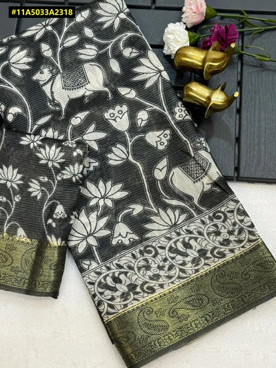 Elegant Kalmkari Zari Cotton Saree - Soft Festive Wear for Women