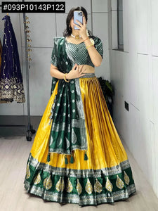 Premium Kanchipuram Silk Lehenga Choli Set with Handcrafted Zari Weaving and Can-Can for Festive Weddings