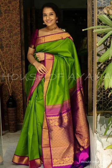 Elegant Kanchipuram Silk Saree - Bell Design with Wine Border for Festive Occasions