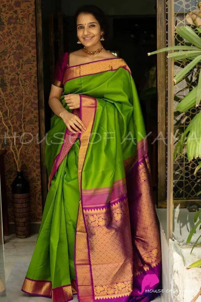 Elegant Kanchipuram Silk Saree - Bell Design with Wine Border for Festive Occasions