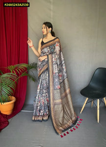 Elegant Kashmiri Cotton Saree - Festive Print for Women