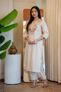 Elegant Khadi Cotton Kurti - Embroidered Set for Women