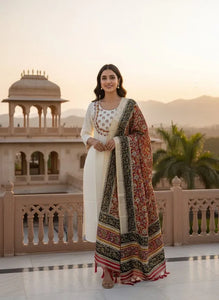 Elegant Khadi Cotton Kurti Pant Dupatta Set - Embroidered Festive Wear for Women