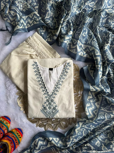 Elegant Khadi Cotton Kurti Set - Beautiful Embroidery for Women