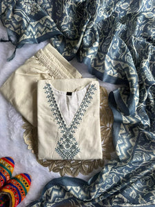 Elegant Khadi Cotton Kurti Set - Beautiful Embroidery for Women